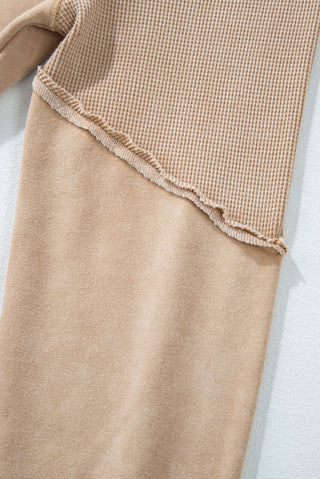 Waffle Knit French Terry Raw Hem Raglan Oversized Raglan