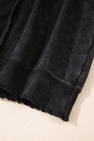 Waffle Knit French Terry Raw Hem Raglan Oversized Raglan