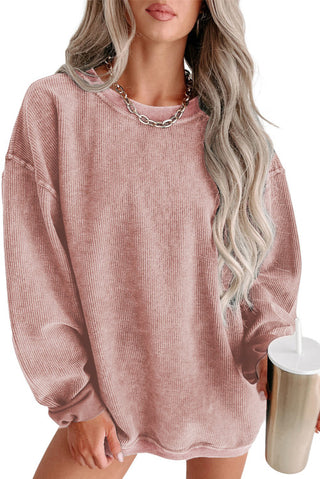 Oversized Ribbed Knit Pullover Sweatshirt