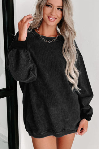 Oversized Ribbed Knit Pullover Sweatshirt