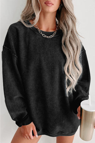 Oversized Ribbed Knit Pullover Sweatshirt