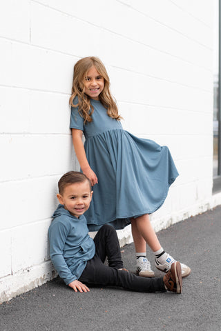 LONG SLEEVE HOODIE- Slate Micro Rib