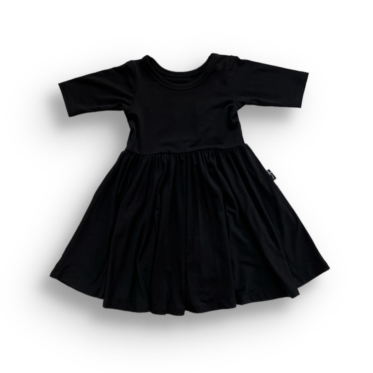 MID SLEEVE BAMBOO DRESS- Little Black Twirl