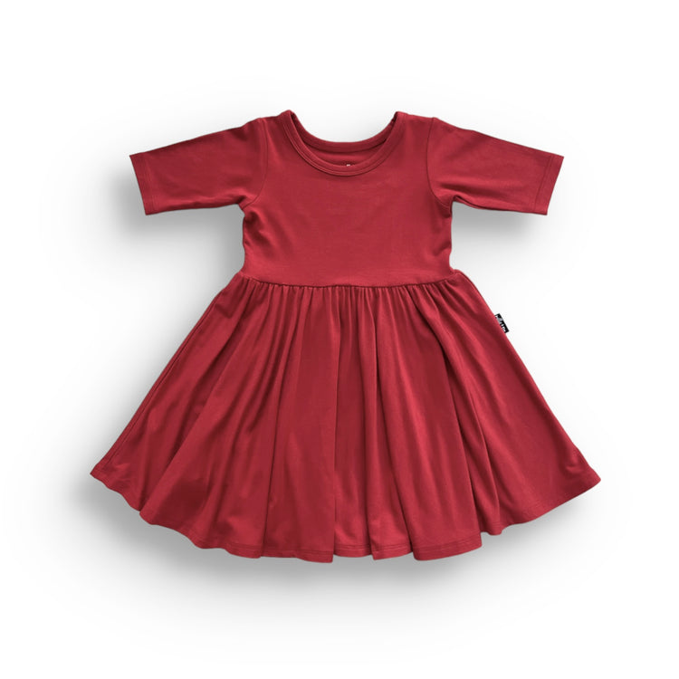 MID SLEEVE BAMBOO DRESS- Red