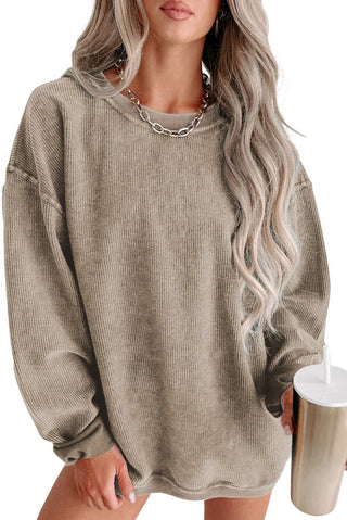 Oversized Ribbed Knit Pullover Sweatshirt