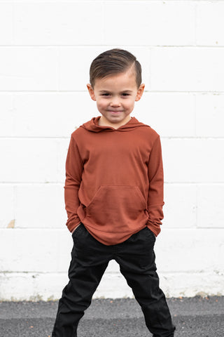 LONG SLEEVE HOODIE- Rust Micro Rib