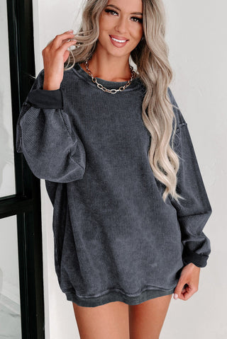 Oversized Ribbed Knit Pullover Sweatshirt
