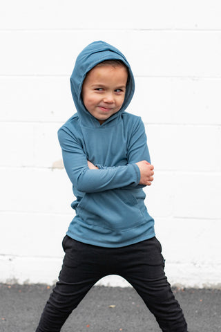 LONG SLEEVE HOODIE- Slate Micro Rib