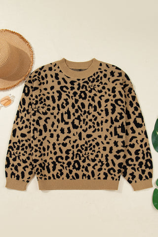 Leopard Drop Shoulder Oversized Sweater