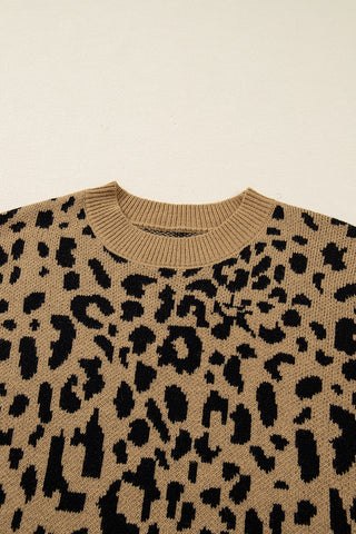 Leopard Drop Shoulder Oversized Sweater