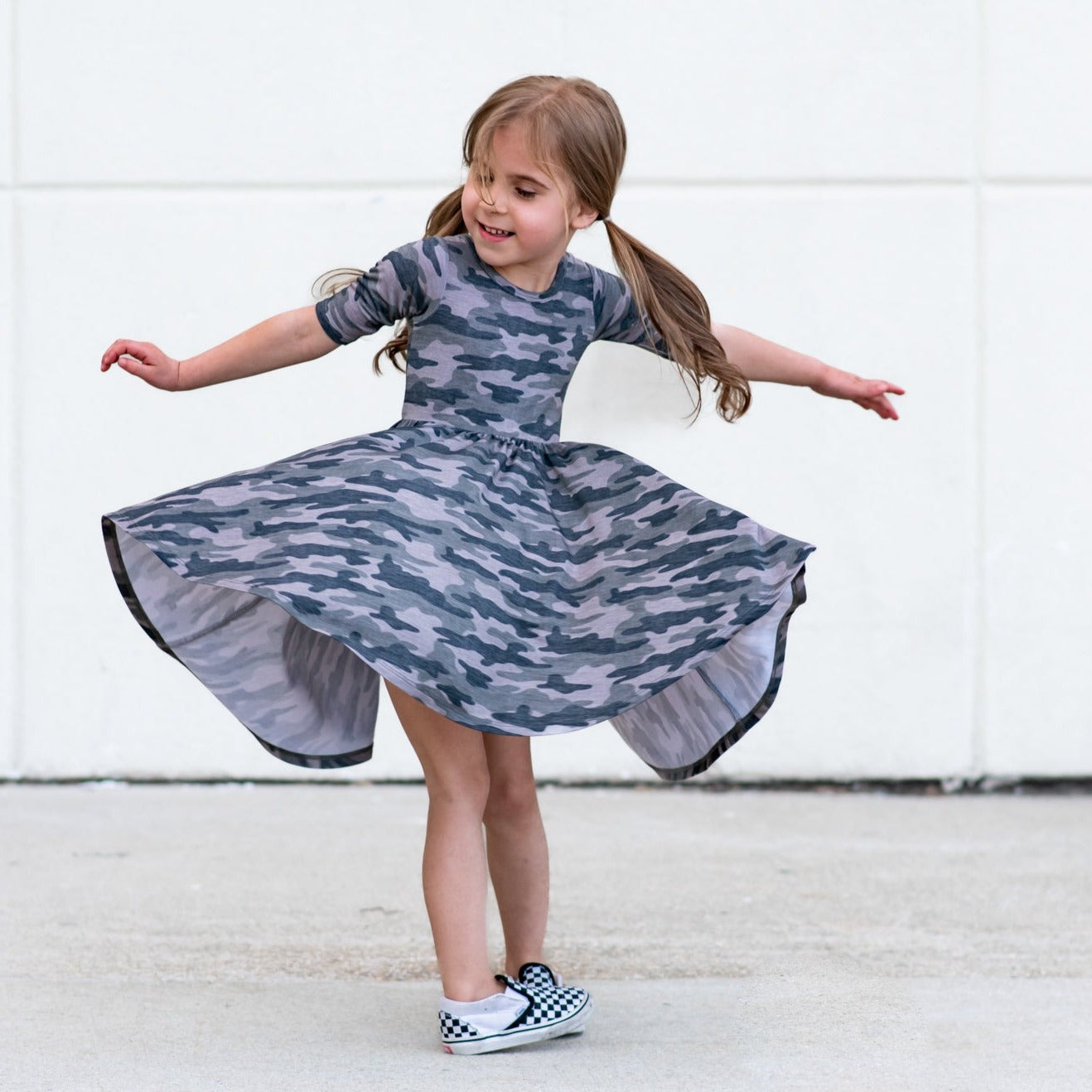 Weathered Camo Mid Sleeve Twirl Dress 6/7 Weathered Camo Mid Sleeve Twirl Dress 6/7