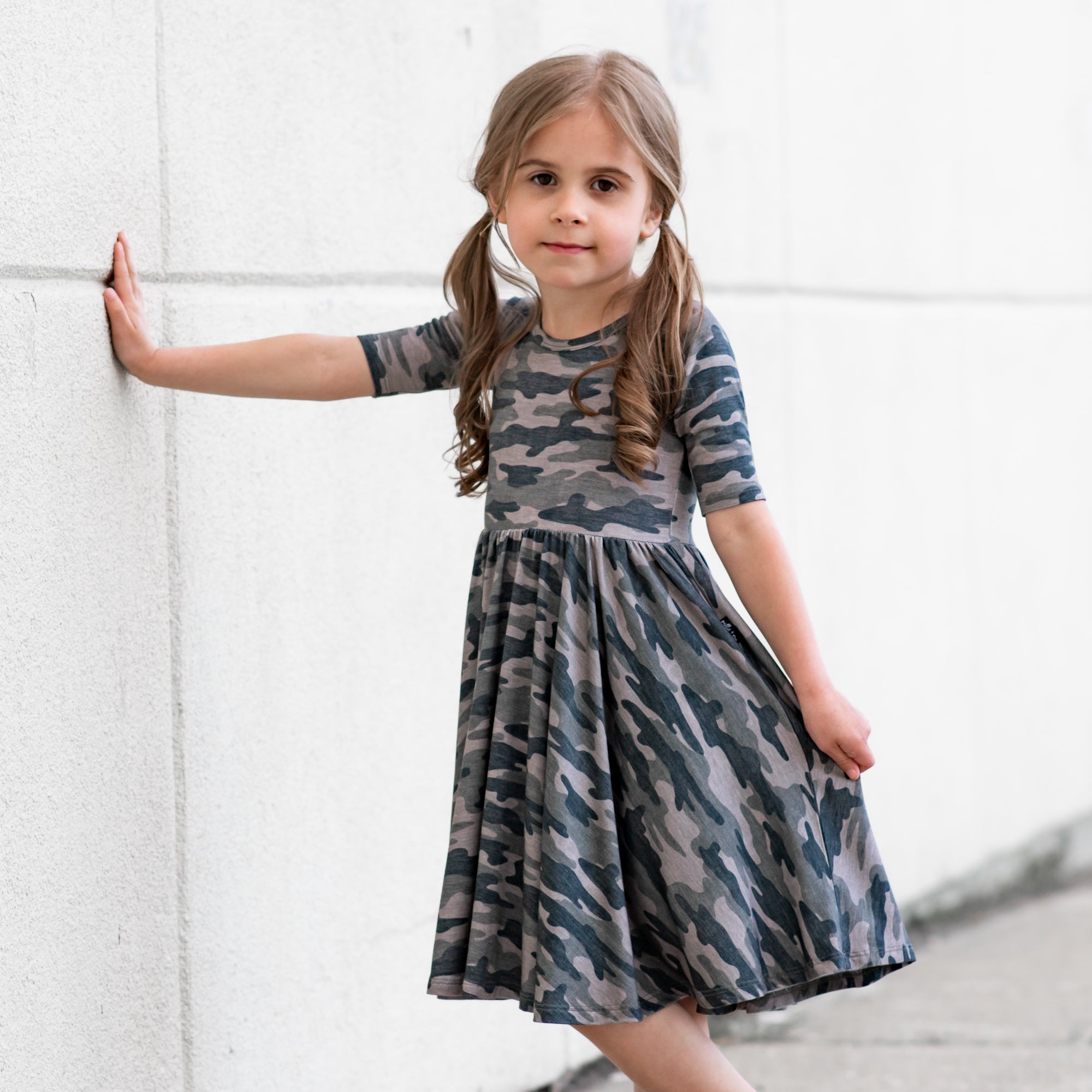Weathered Camo Mid Sleeve Twirl Dress 6/7 Weathered Camo Mid Sleeve Twirl Dress 6/7
