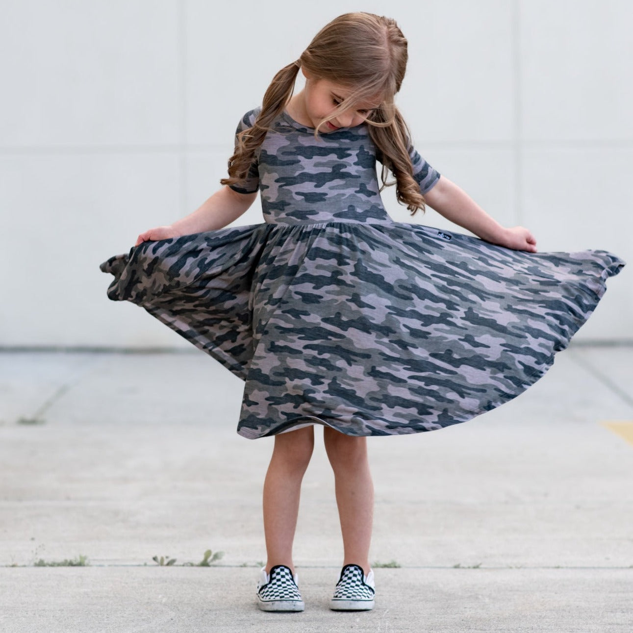 Weathered Camo Mid Sleeve Twirl Dress 6/7 Weathered Camo Mid Sleeve Twirl Dress 6/7