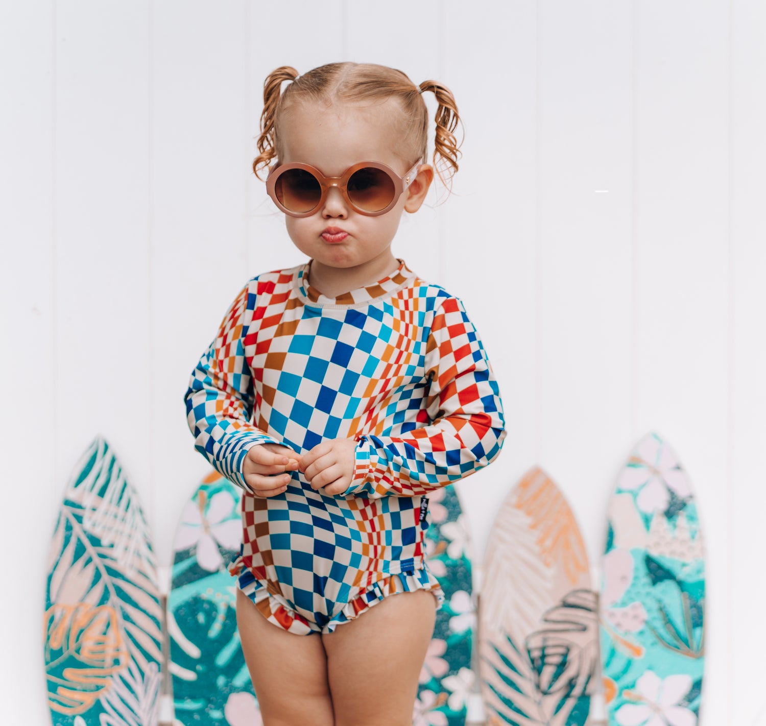 RuffleButts Berry Polka Rash Guard Swimsuit - 2 Piece Set With UPF 50+ Sun Protection