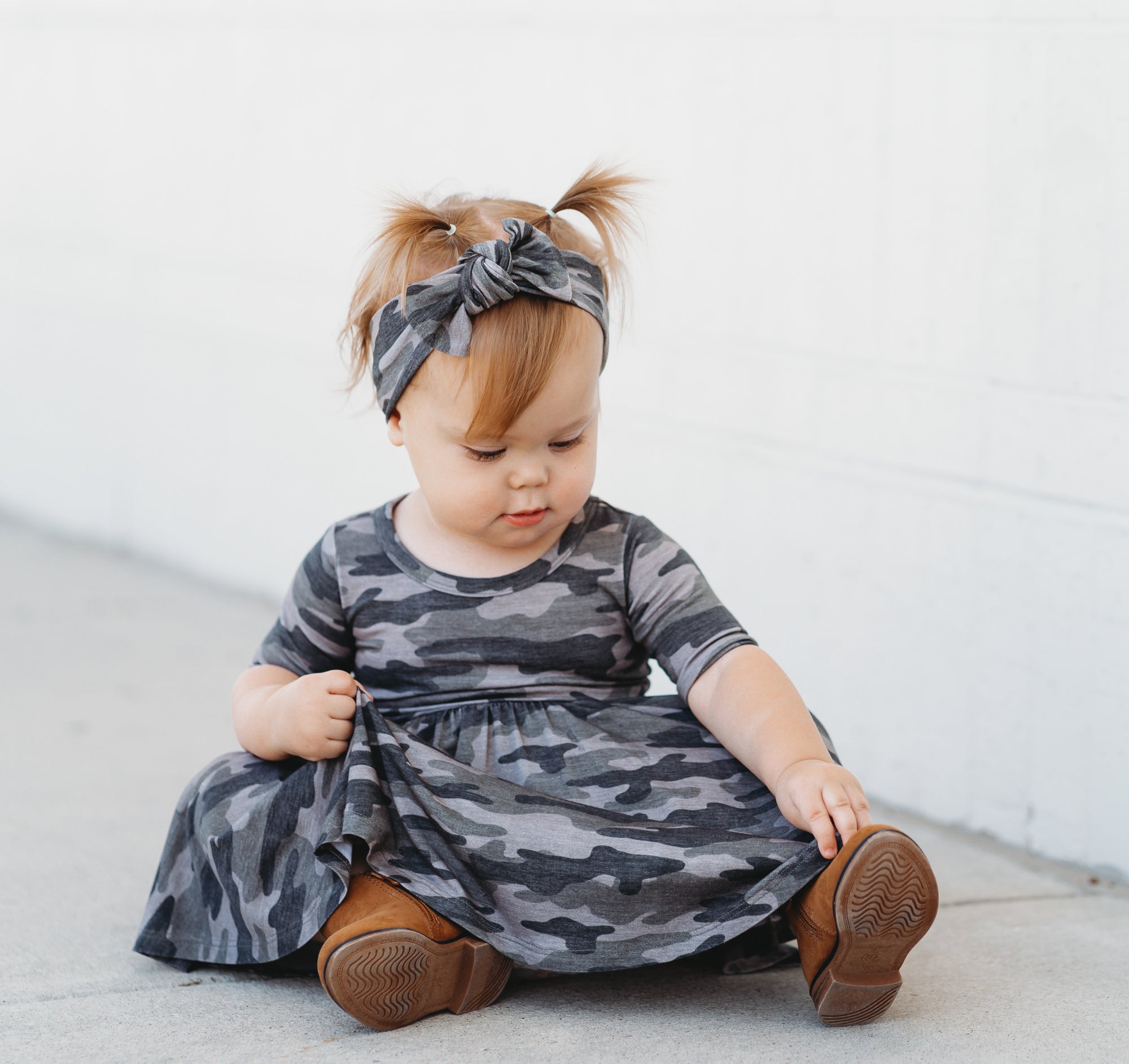 Weathered Camo Mid Sleeve Twirl Dress 6/7 Weathered Camo Mid Sleeve Twirl Dress 6/7