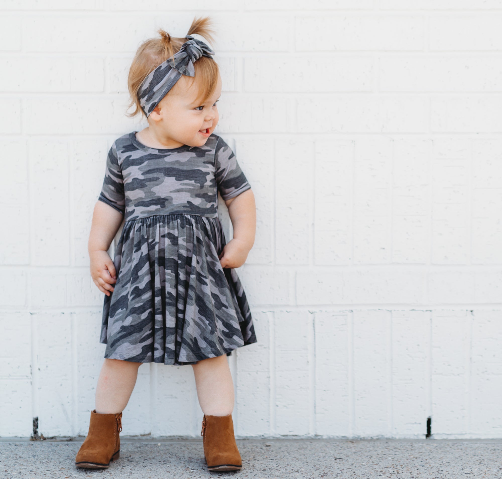 Weathered Camo Mid Sleeve Twirl Dress 6/7
