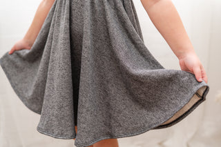 MID SLEEVE TWIRL DRESS- Grey Slub French Terry