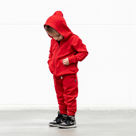 ZIP HOODIE- Red Bamboo French Terry