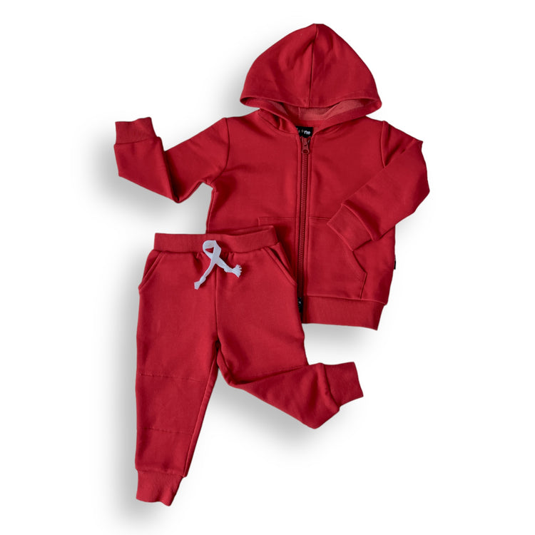 ZIP HOODIE- Red Bamboo French Terry