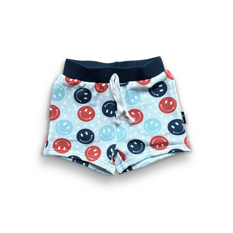 BAMBOO JOGGER SHORTS- Red, White + Blue Smiles