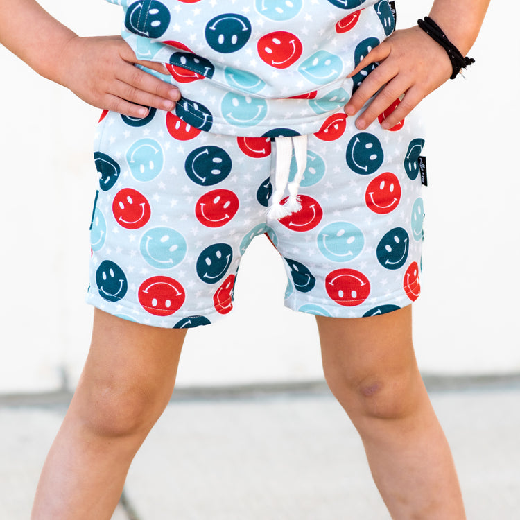 BAMBOO JOGGER SHORTS- Red, White + Blue Smiles