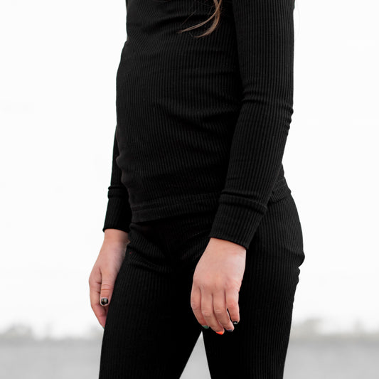 LONG SLEEVE 2 PIECE SETS- Midnight Ribbed