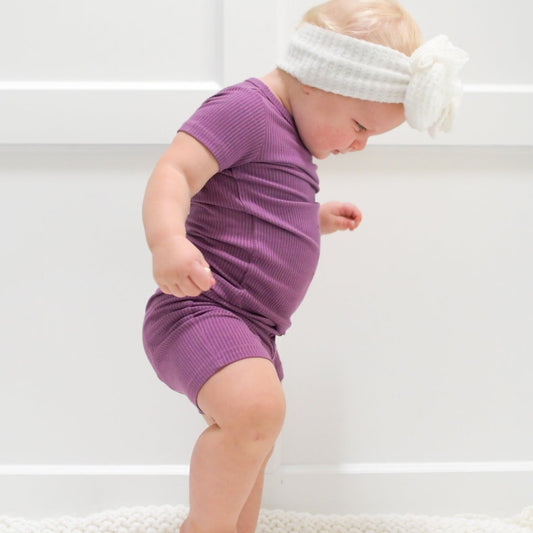 TWO PIECE SHORTIE SET- Plum Ribbed