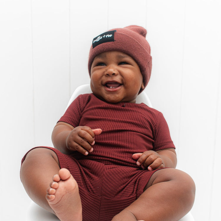 TWO PIECE SHORTIE SET- Oxblood Ribbed