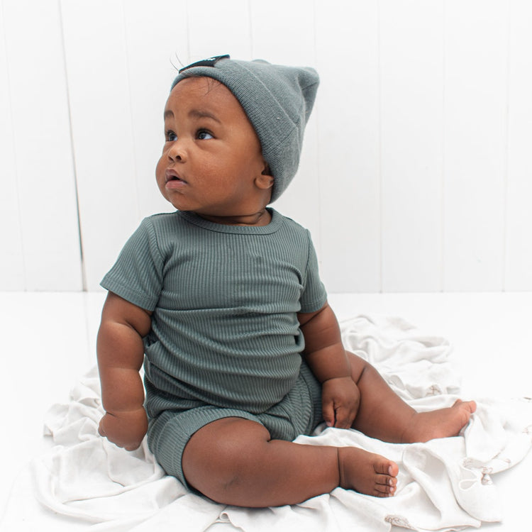 TWO PIECE SHORTIE SET- Slate Ribbed