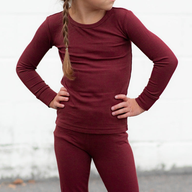 LONG SLEEVE 2 PIECE SETS- Oxblood Ribbed