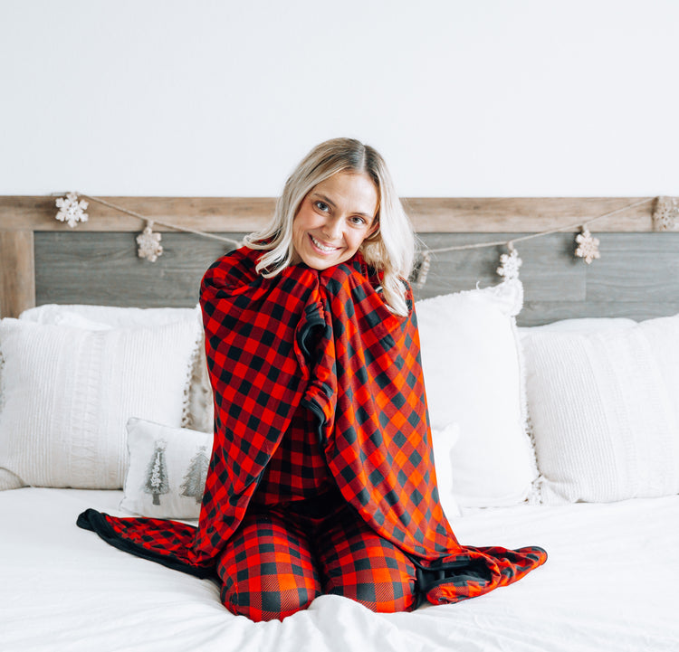3 LAYER OVERSIZED COZY DREAM BLANKET- Red Buffalo Plaid