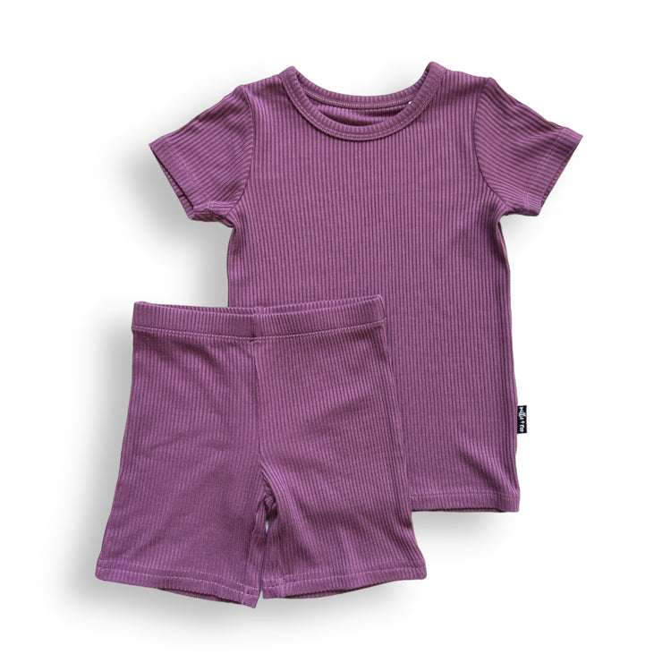 TWO PIECE SHORTIE SET- Plum Ribbed