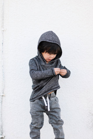 LONG SLEEVE HOODIE - Black Cozy Sweater Rib