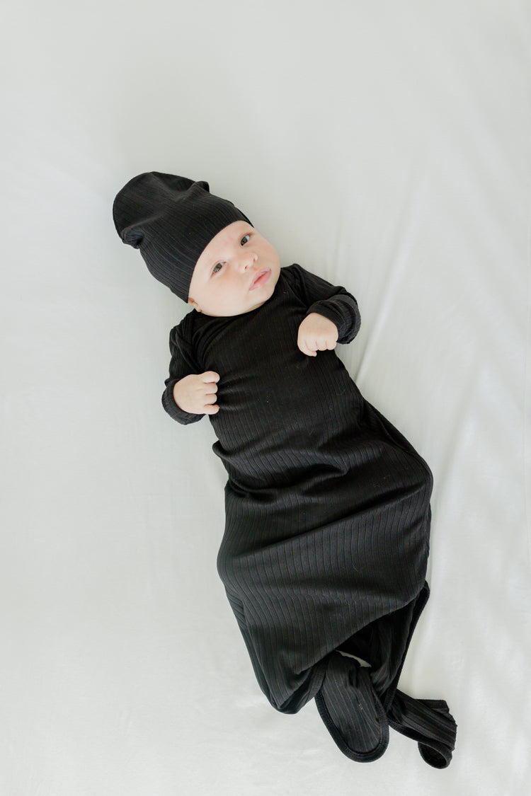 KNOT GOWN- Black Chunky Rib | millie + roo.
