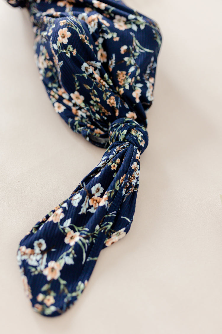KNOT GOWN- Navy Floral Rib | millie + roo.