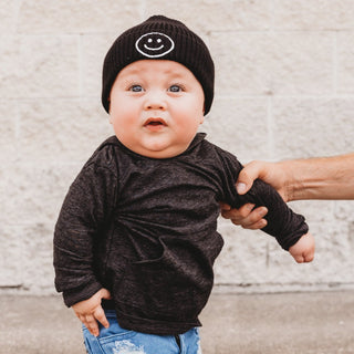 LONG SLEEVE HOODIE - Black Cotton Slub