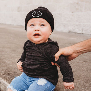 LONG SLEEVE HOODIE - Black Cotton Slub