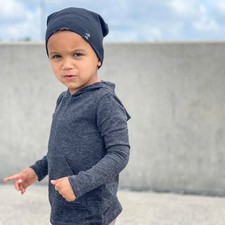 LONG SLEEVE HOODIE - Black Cotton Slub