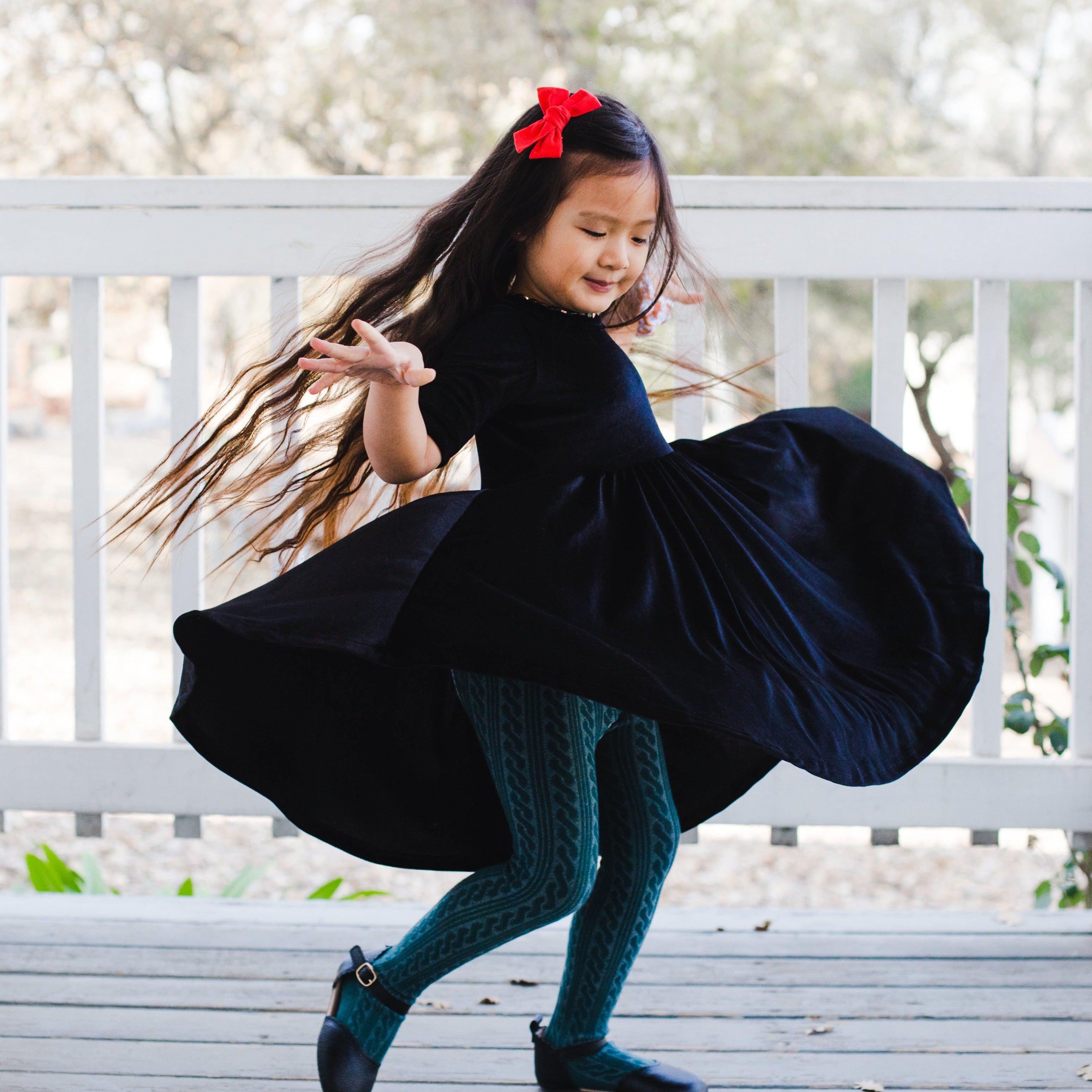 Velvet MID SLEEVE TWIRL- Onyx Stretch Velvet Twirl Dress 4/5 Velvet MID SLEEVE TWIRL- Onyx Stretch Velvet Twirl Dress 4/5