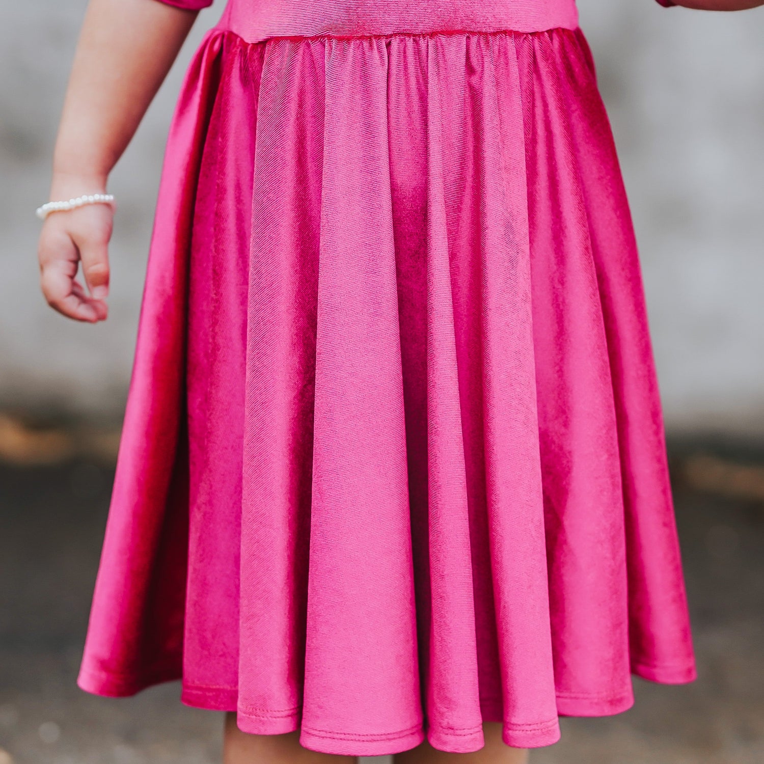 MID SLEEVE- Pink Opal (Hot Pink) Stretch Velvet Twirl Dress | millie + roo.