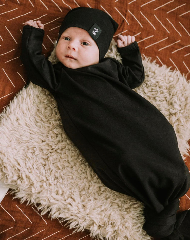 BEANIE- Solid Black Brushed (matches gown) | millie + roo.