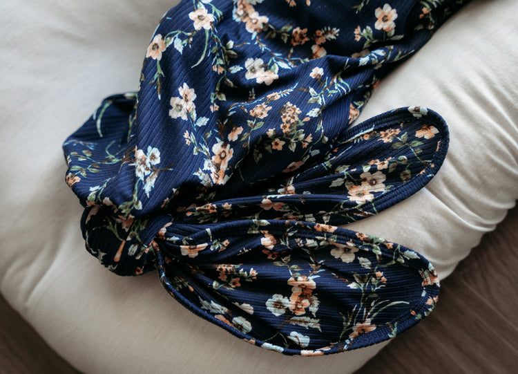 KNOT GOWN- Navy Floral Rib | millie + roo.