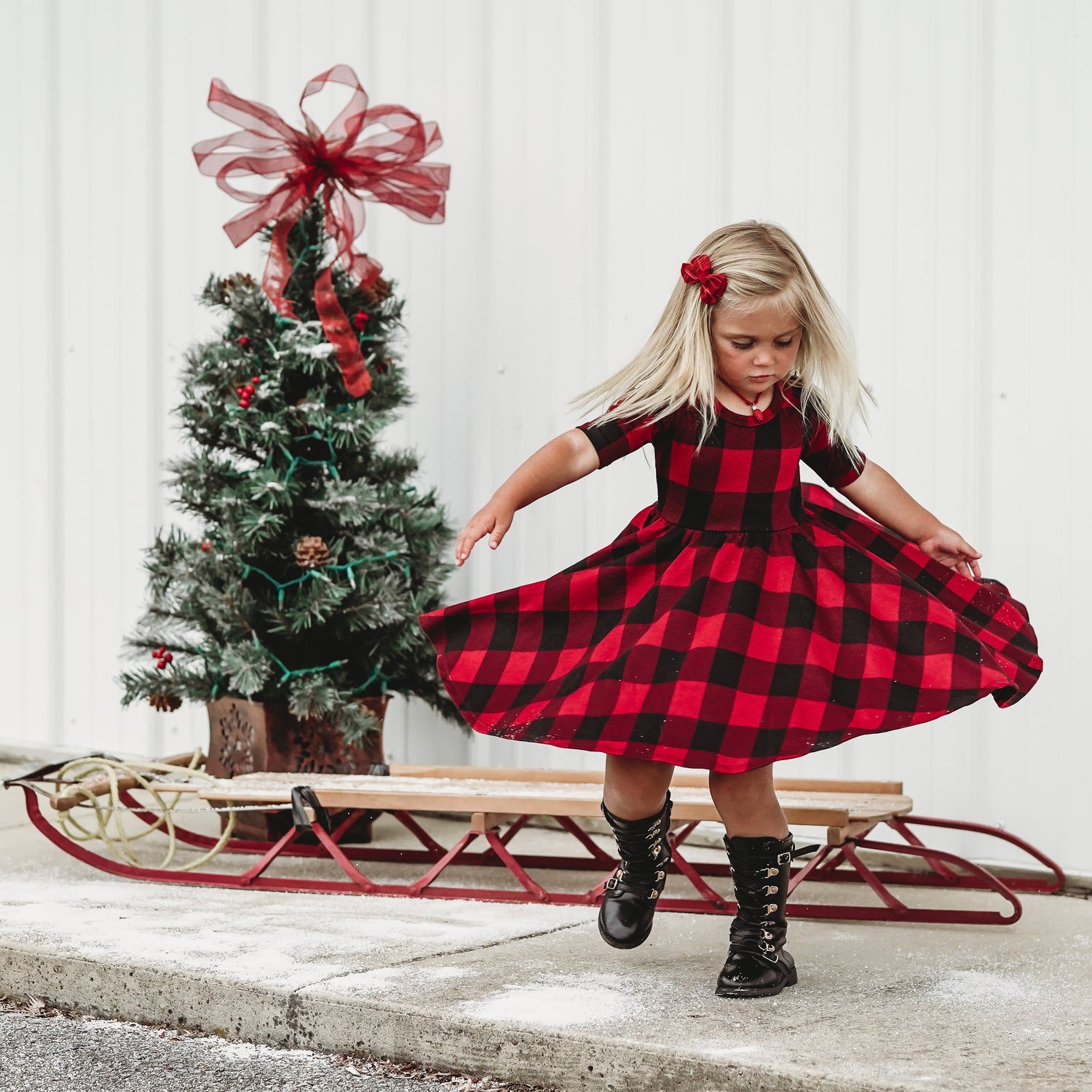 MID SLEEVE TWIRL- Red Buffalo Plaid