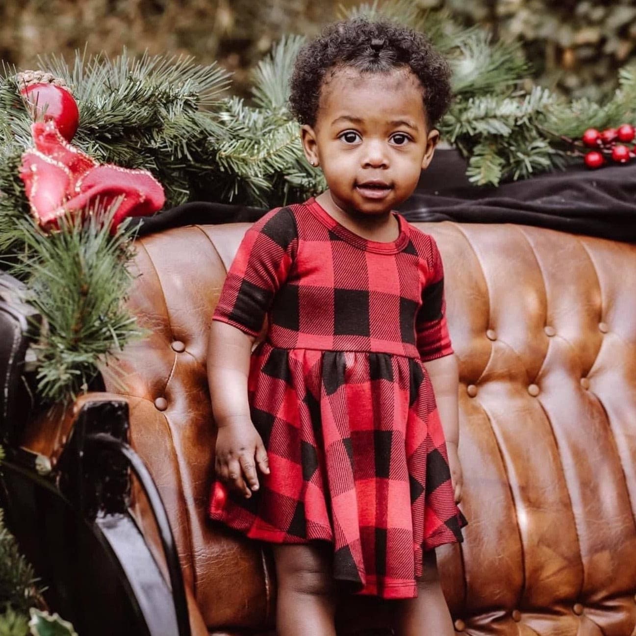 MID SLEEVE TWIRL- Red Buffalo Plaid