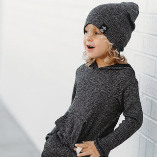LONG SLEEVE HOODIE - Black Cozy Sweater Rib