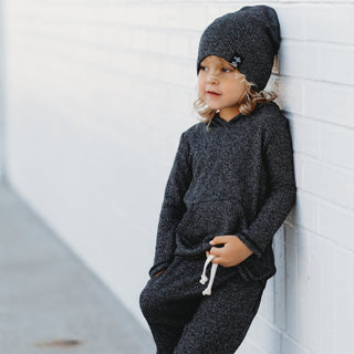 LONG SLEEVE HOODIE - Black Cozy Sweater Rib
