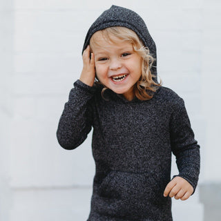 LONG SLEEVE HOODIE - Black Cozy Sweater Rib