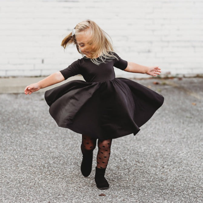 DRESS MID SLEEVE- Little Black Twirl Dress | millie + roo.