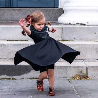 DRESS MID SLEEVE- Little Black Twirl Dress | millie + roo.
