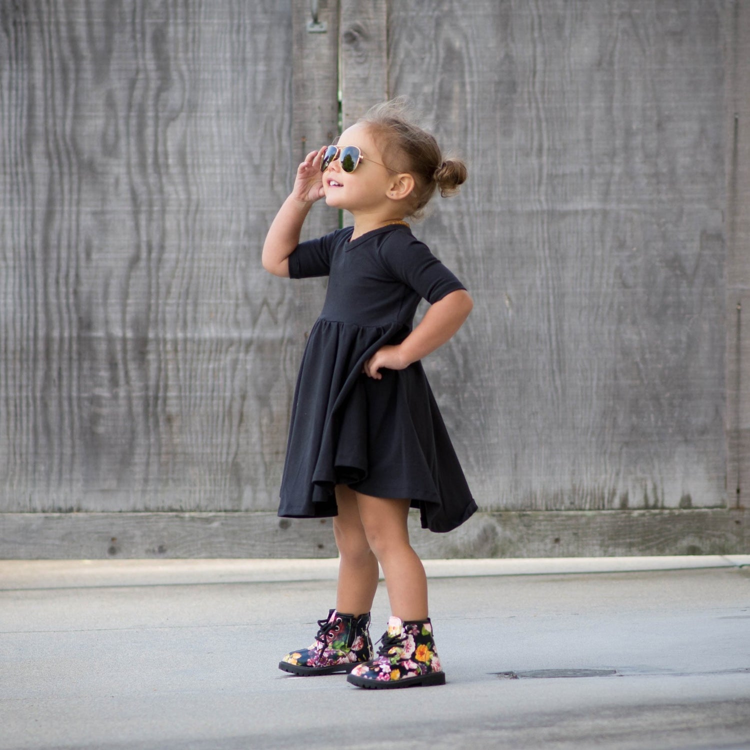 DRESS MID SLEEVE- Little Black Twirl Dress | millie + roo.